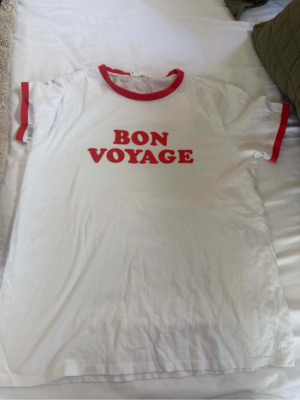 Sezane White Tee with Red 'BON VOYAGE' Graphic